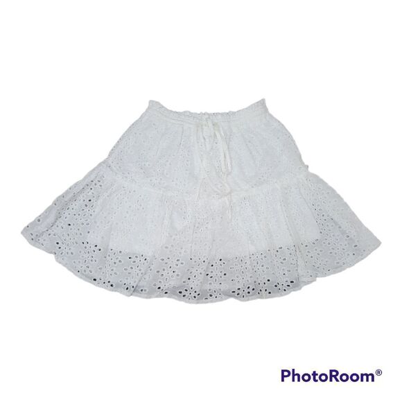 Summer A-Line Skater Skirt White Pull On Women's Size M Cotton & Polyester - Picture 1 of 4